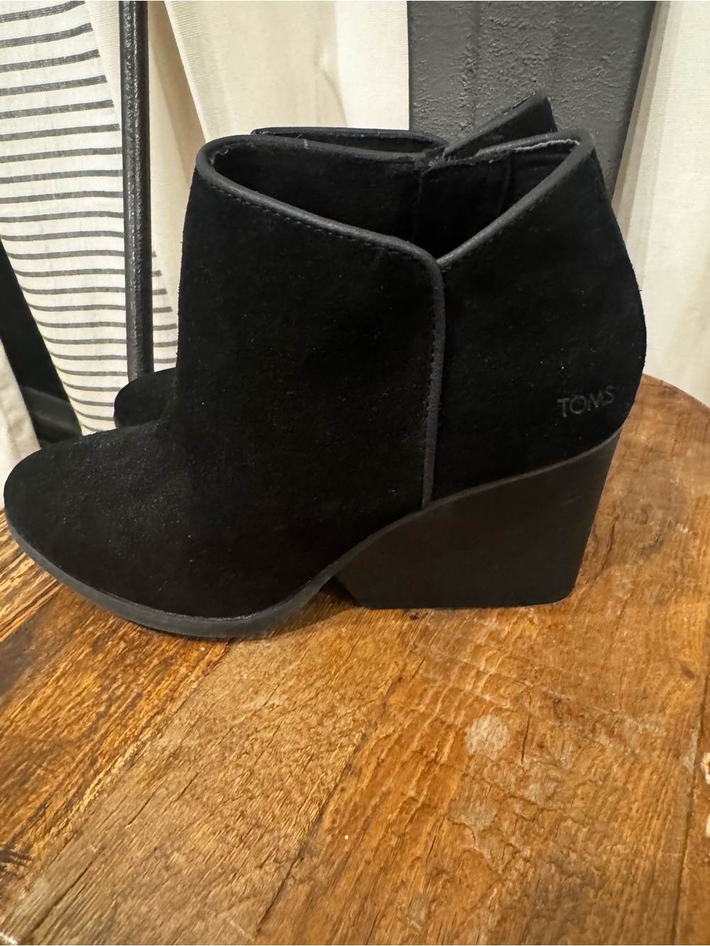 TOMS Black Suede Wedge Ankle Booties